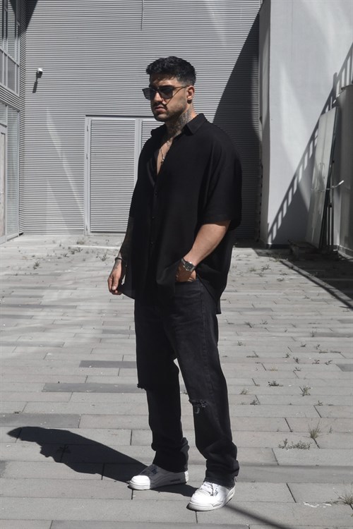 Oversize basic siyah gömlek