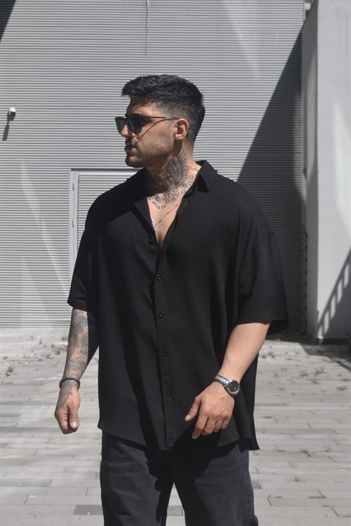 Oversize basic siyah gömlek