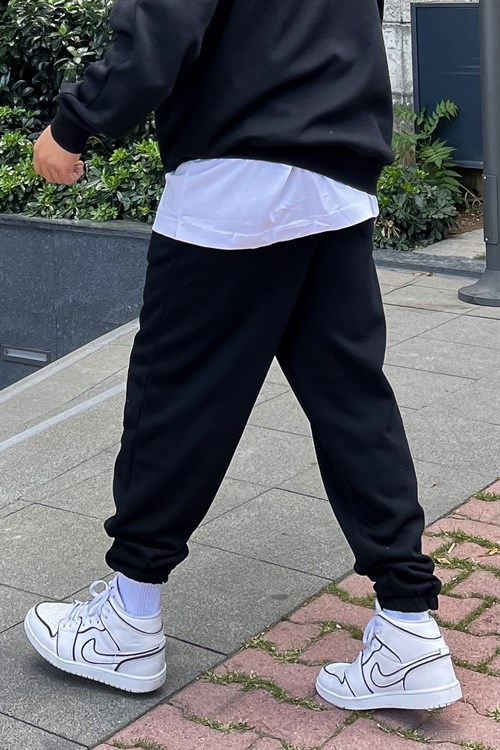 Oversize basic siyah sweatpants
