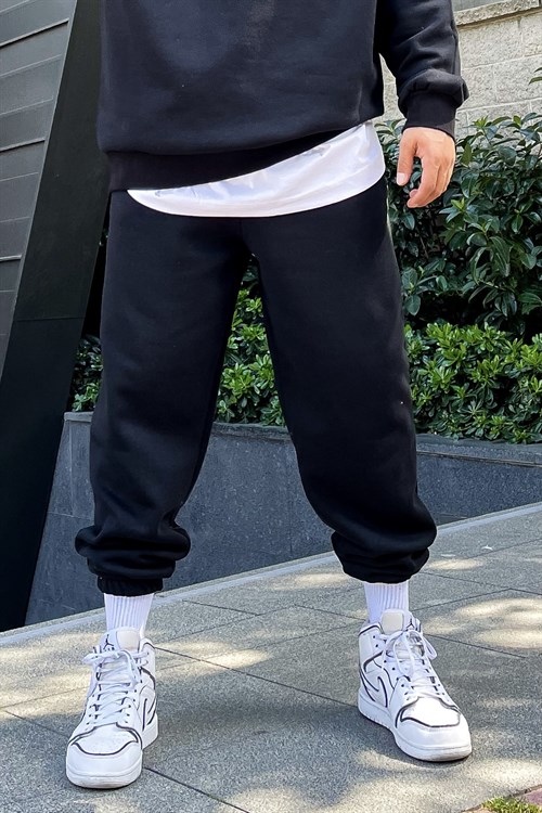 Oversize basic siyah sweatpants
