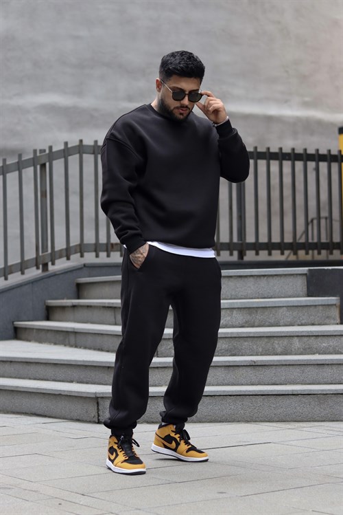 Oversize basic siyah takım