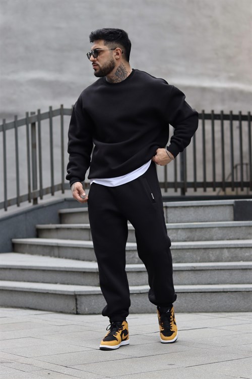 Oversize basic siyah takım