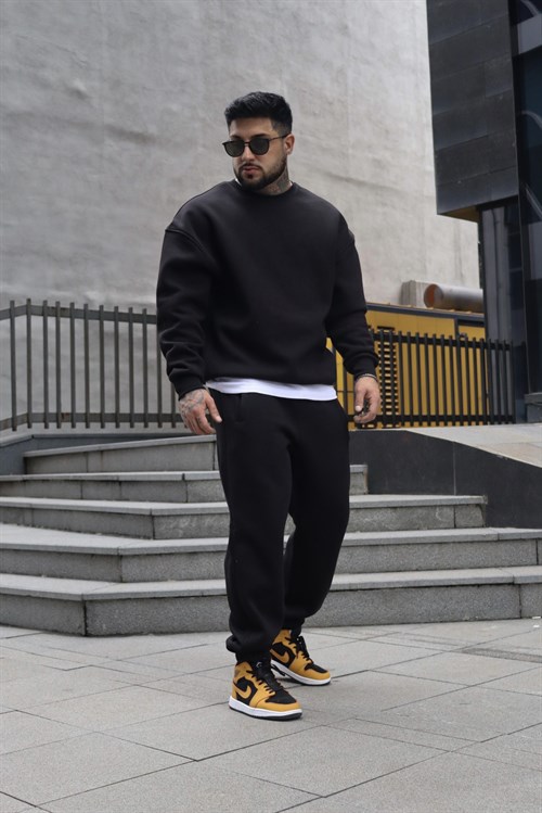 Oversize basic siyah takım