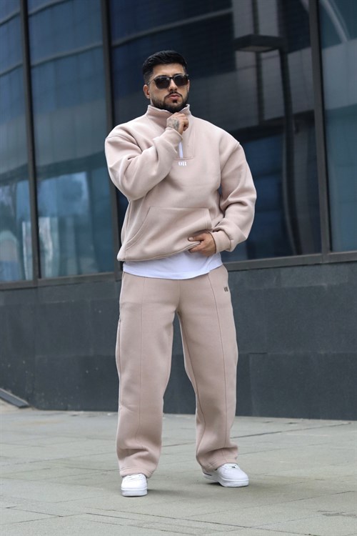 Oversize beige zipper tracsuit