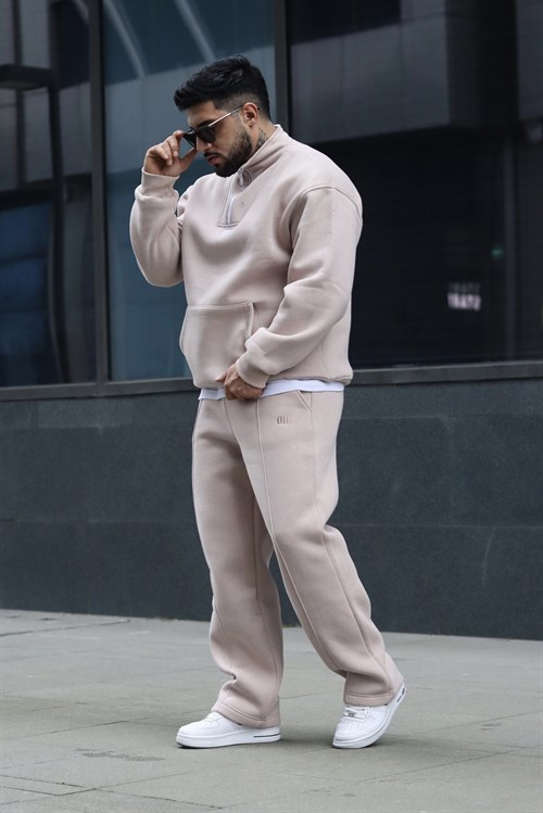 Oversize beige zipper tracsuit