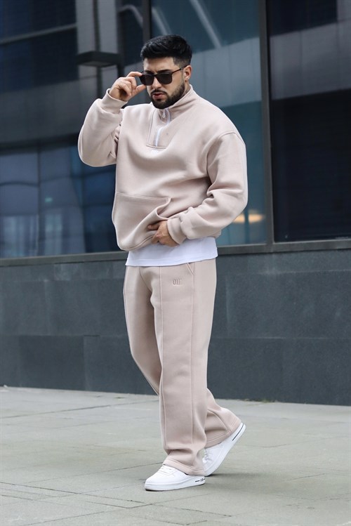 Oversize beige zipper tracsuit