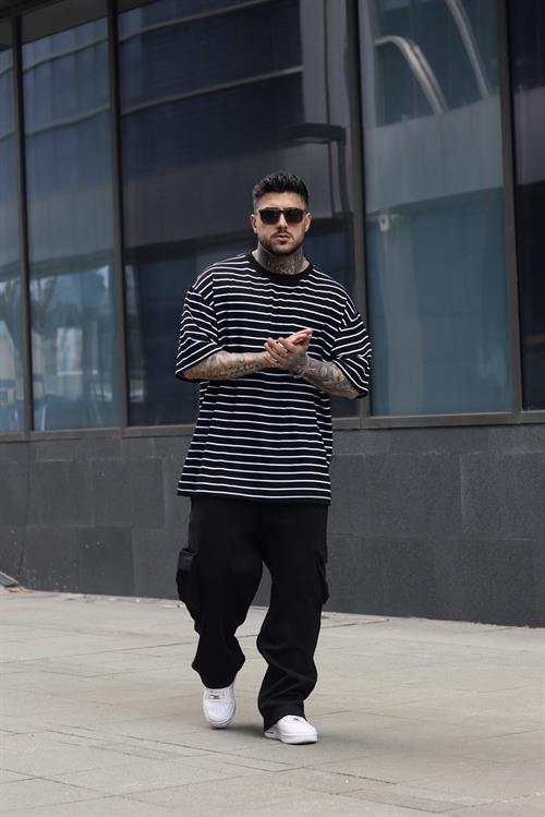 Oversize beyaz şerit tshirt