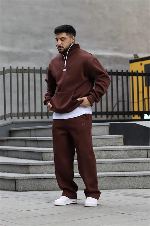Oversize brown zipper tracsuit