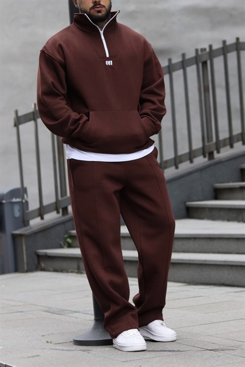 Oversize brown zipper tracsuit