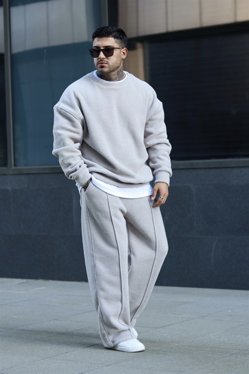 Oversize buz gri havlu polar takım