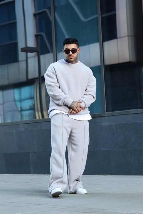Oversize buz gri havlu polar takım