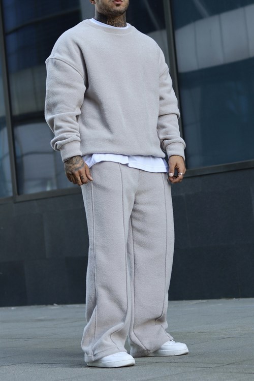 Oversize buz gri havlu polar takım