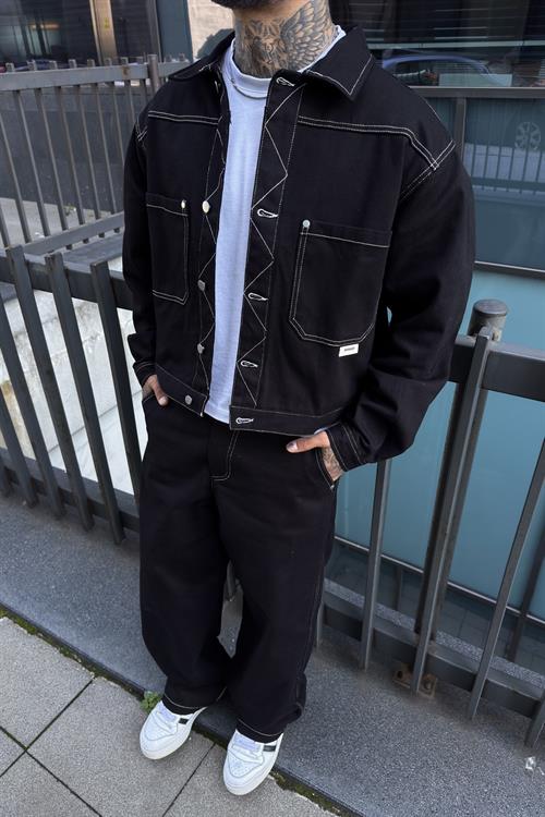 Oversize Crop Siyah Takım