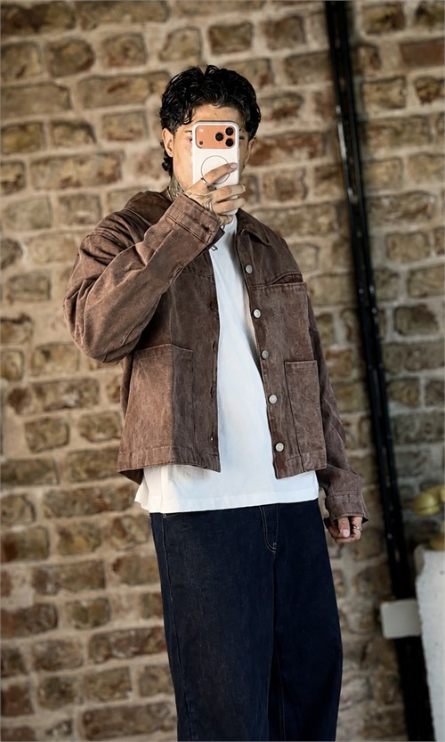 Oversize Crop Yıkamalı Ceket