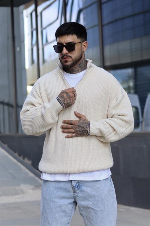 Oversize fermuarlı kazak