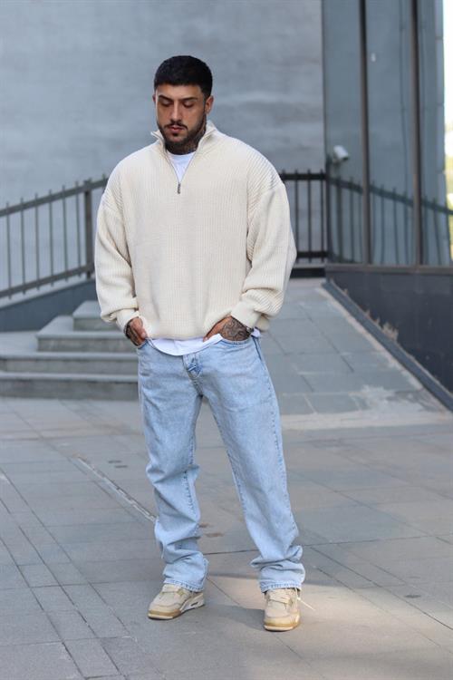 Oversize fermuarlı kazak