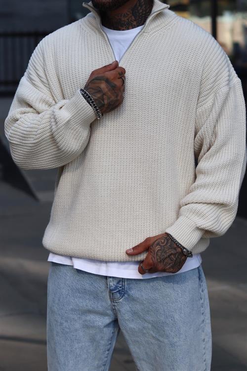 Oversize fermuarlı kazak