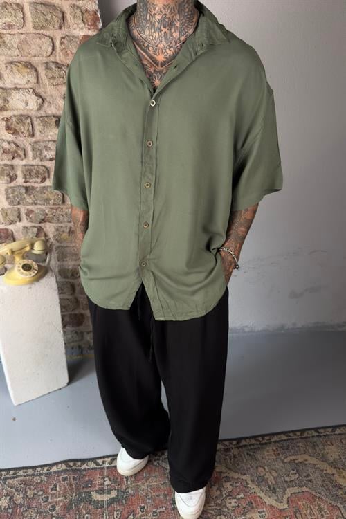 Oversize haki kısa kollu gömlek
