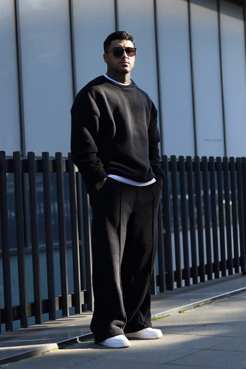 Oversize havlu polar siyah takım