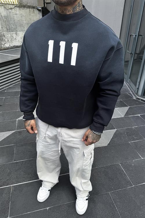 Oversize kabartma baskılı sweatshirt