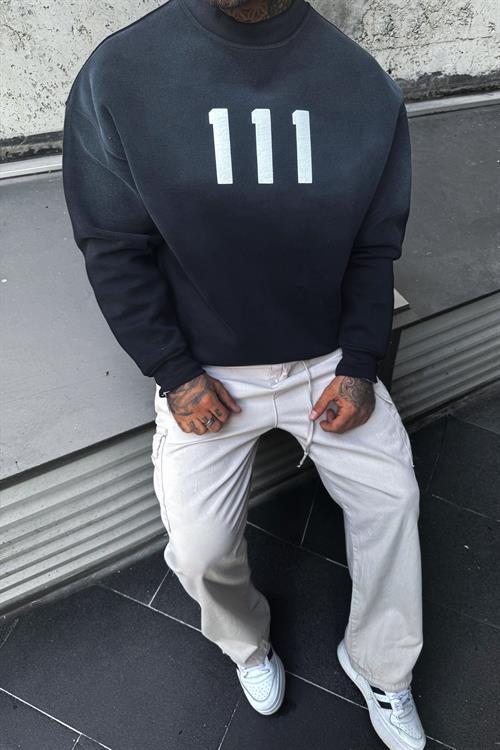 Oversize kabartma baskılı sweatshirt