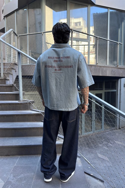 Oversize Minimal Baskı Keten Gömlek