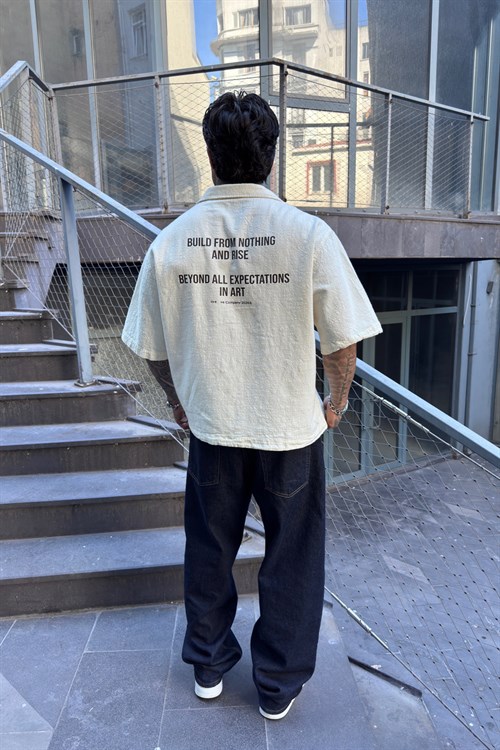 Oversize Minimal Baskı Keten Gömlek