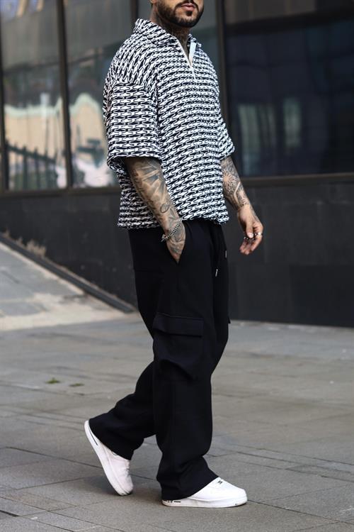 Oversize örme siyah zip tshirt
