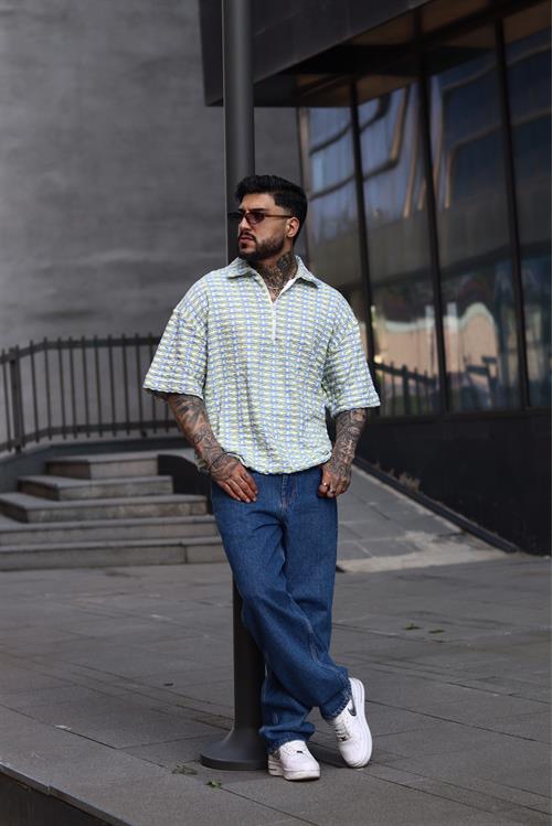 Oversize örme yeşil zip tshirt