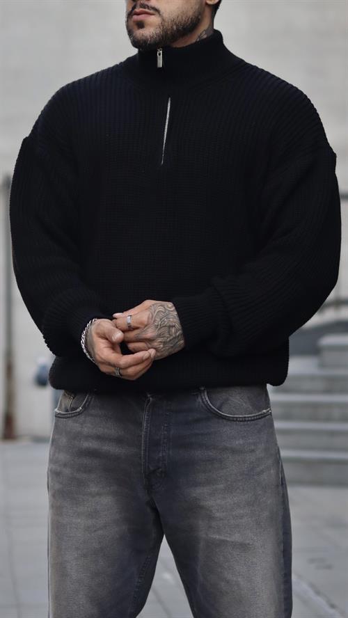 Oversize yarım fermuar kazak