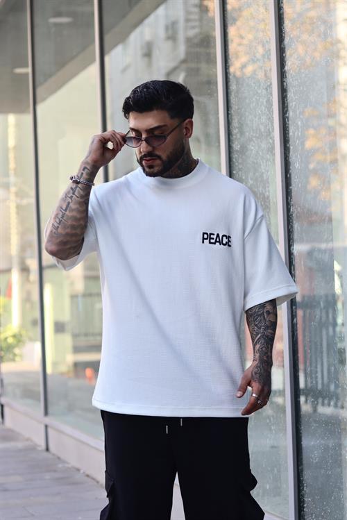 Peace beyaz oversize tshirt