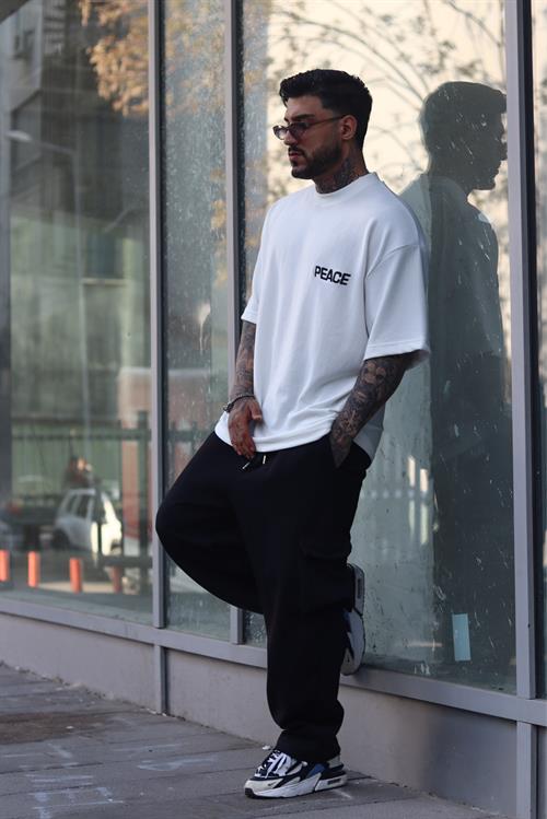 Peace beyaz oversize tshirt