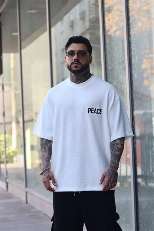 Peace beyaz oversize tshirt