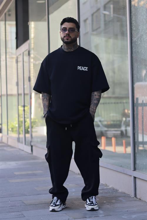 Peace siyah oversize tshirt