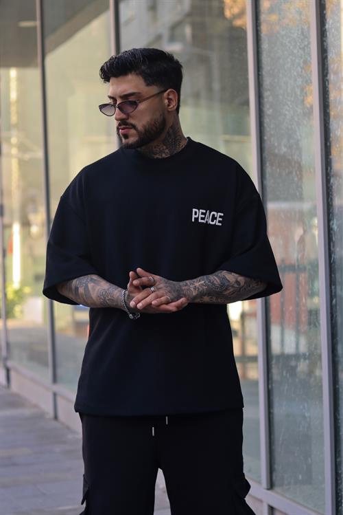Peace siyah oversize tshirt