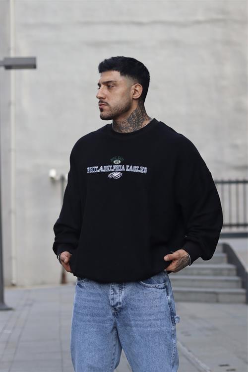 Philadelphia siyah oversize sweatshirt