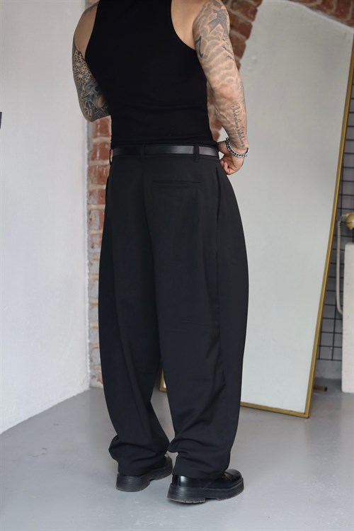 Pileli Ekstra Baggy Kumaş Pantolon