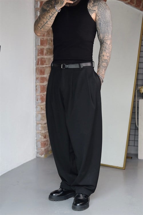 Pileli Ekstra Baggy Kumaş Pantolon
