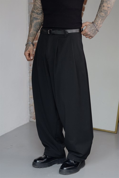Pileli Ekstra Baggy Kumaş Pantolon