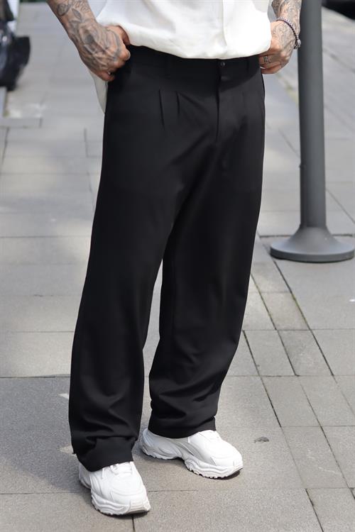 Pileli siyah baggy pantolon