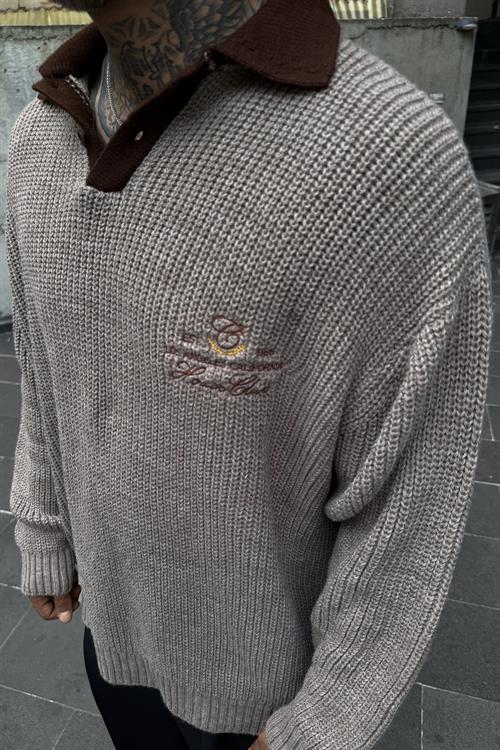 Polo yaka oversize örme kazak