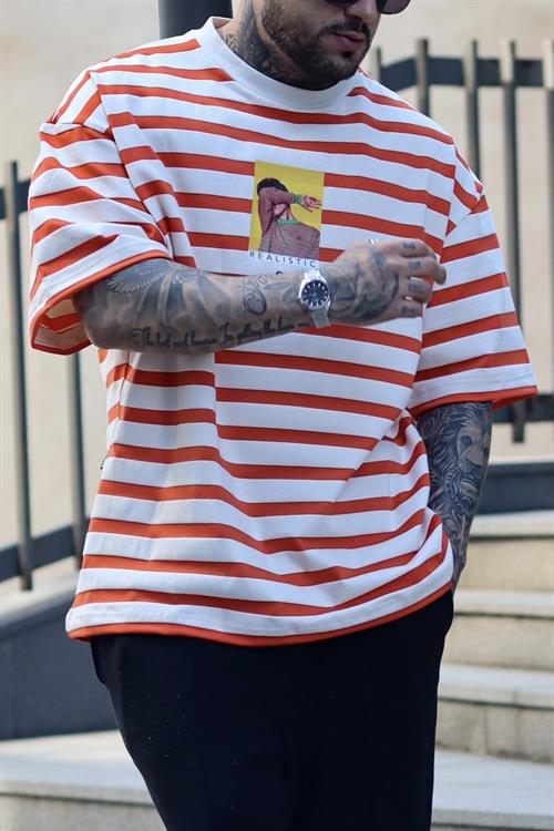 Realistic çizgili oversize tshirt