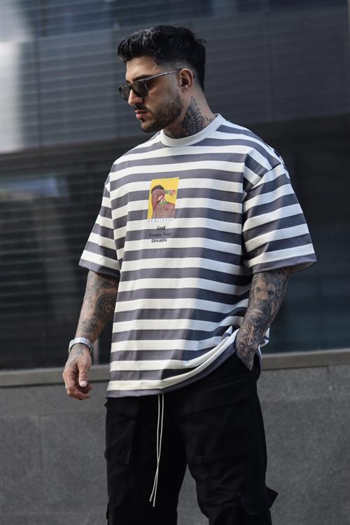 Realistic çizgili oversize tshirt