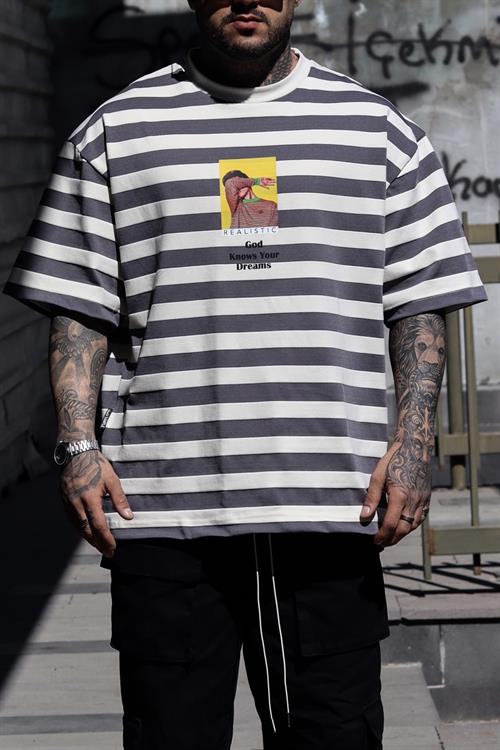 Realistic çizgili oversize tshirt