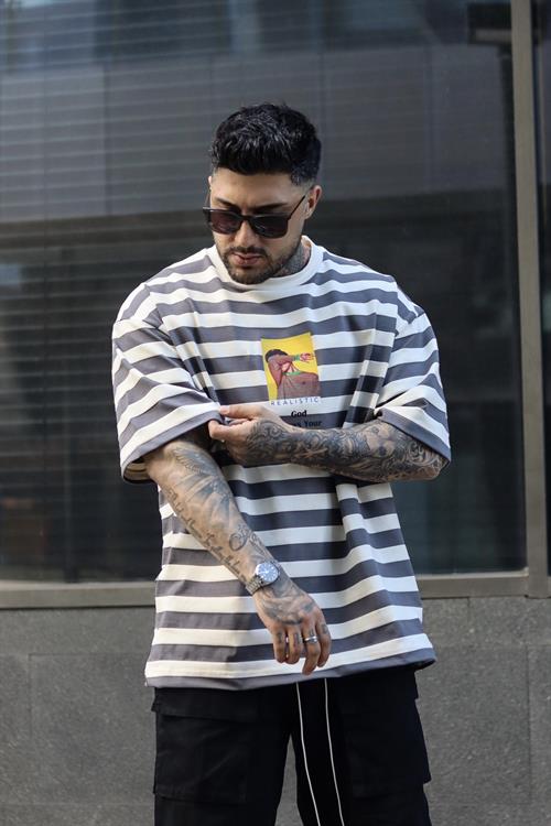 Realistic çizgili oversize tshirt