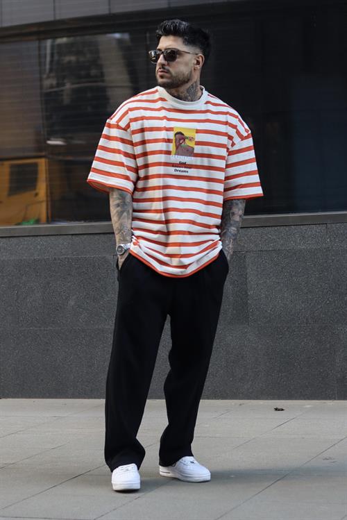 Realistic çizgili oversize tshirt
