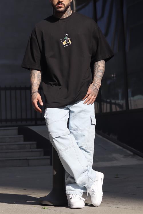 Scootin oversize siyah tshirt