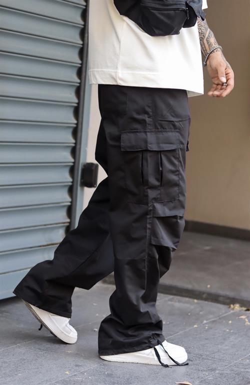 Siyah ayarlanabilir paça pantolon