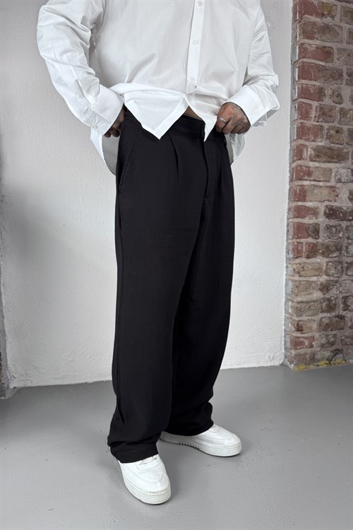 Siyah Baggy Keten Pantolon