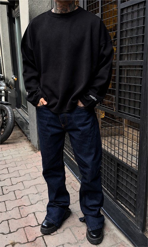 Siyah Çelik Örme Oversize Triko